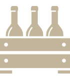 A logo of three bottles of wine
