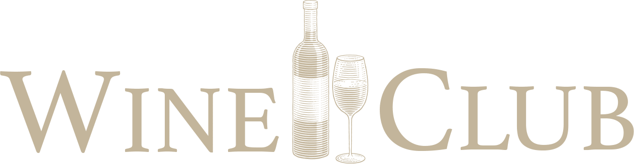 The words "wine club" with a graphic of a wine glass and bottle