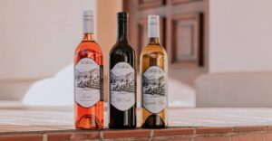 Bottles of red, white, and rosé vegan wines